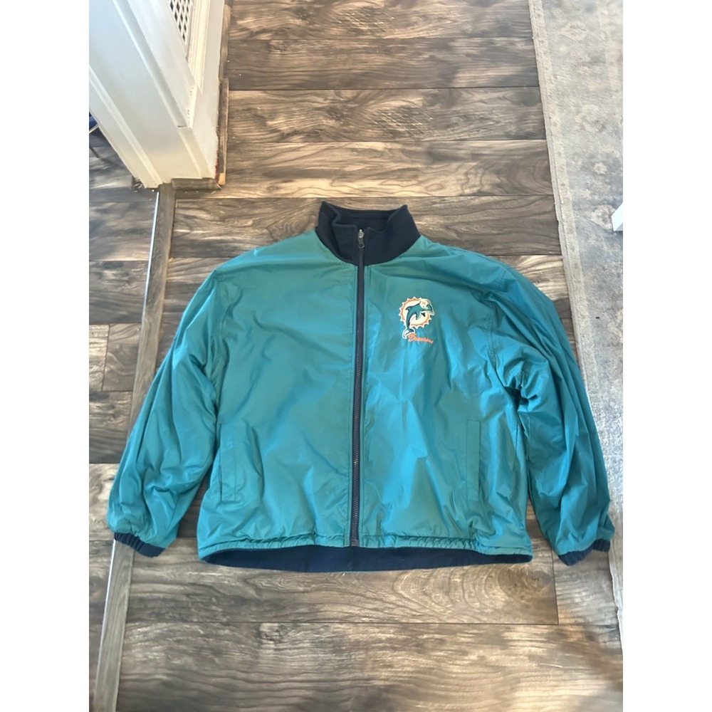Vtg 90s Miami Dolphins‎ Pro Player Reversible XL Zip Jacket Coat NFL Fleece